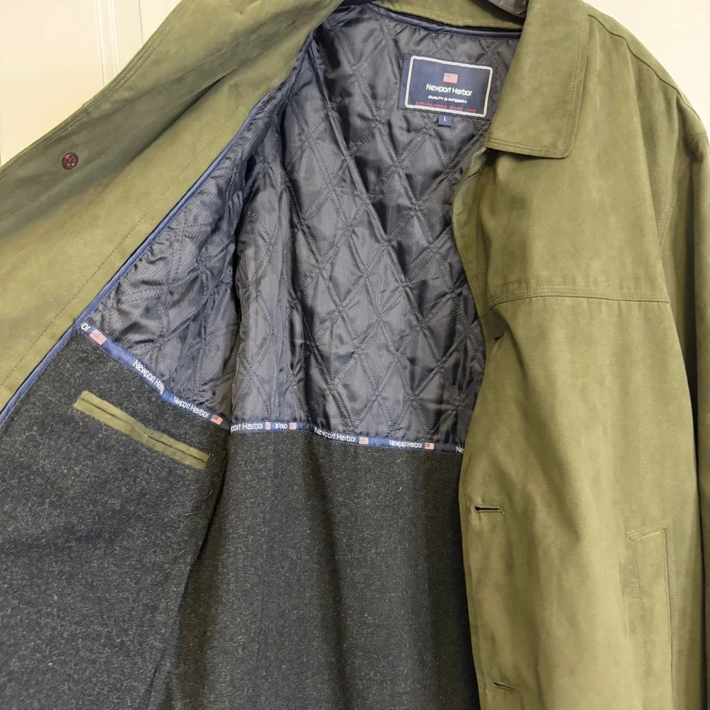 Newport Harbor Faux Suede Car Coat Mens Large Olive Green